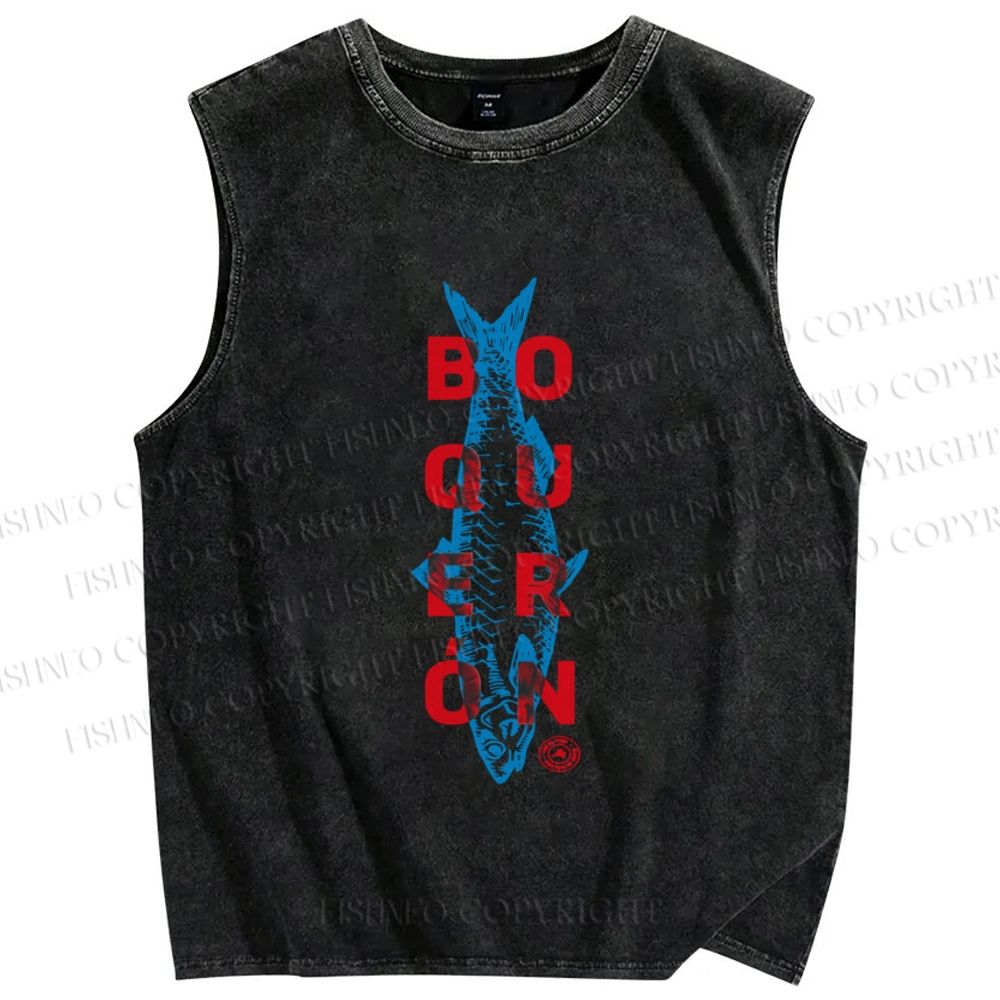 Unisex Sardine Fish Printed Washed Tank Top