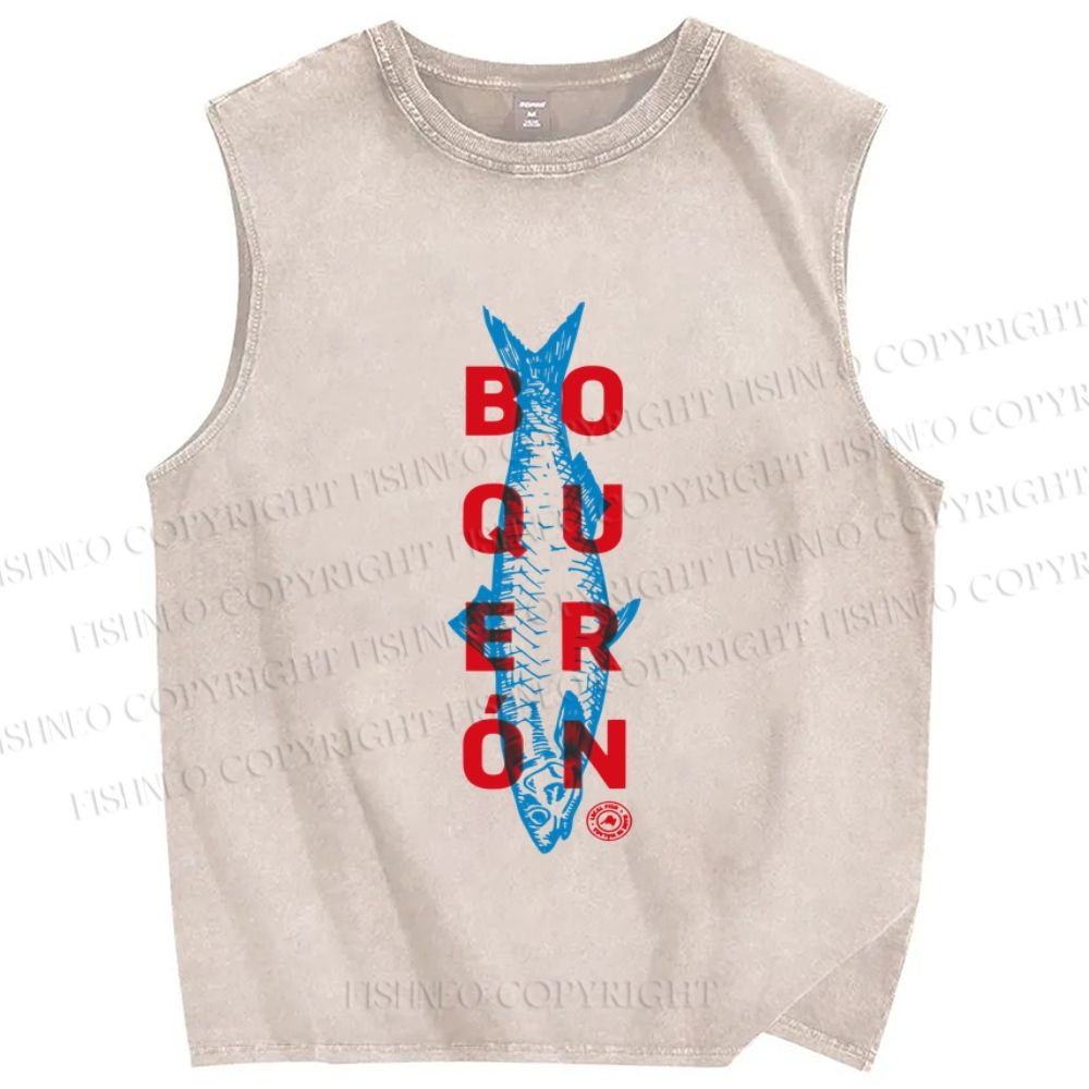 Unisex Sardine Fish Printed Washed Tank Top