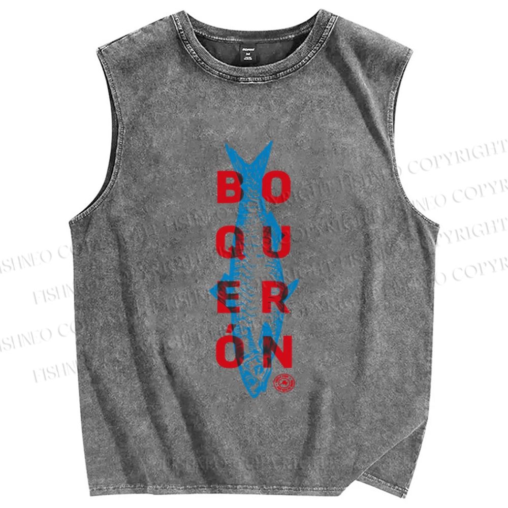 Unisex Sardine Fish Printed Washed Tank Top
