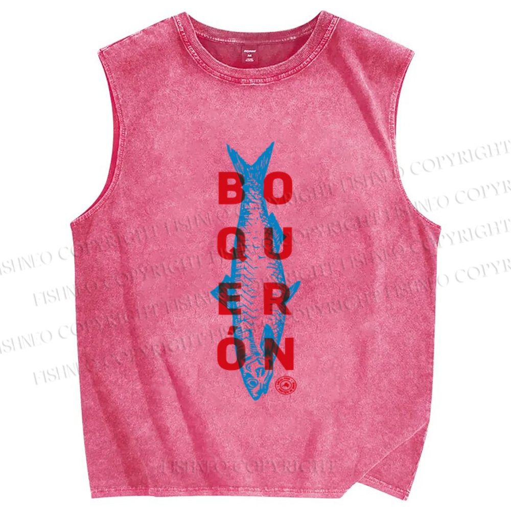 Unisex Sardine Fish Printed Washed Tank Top