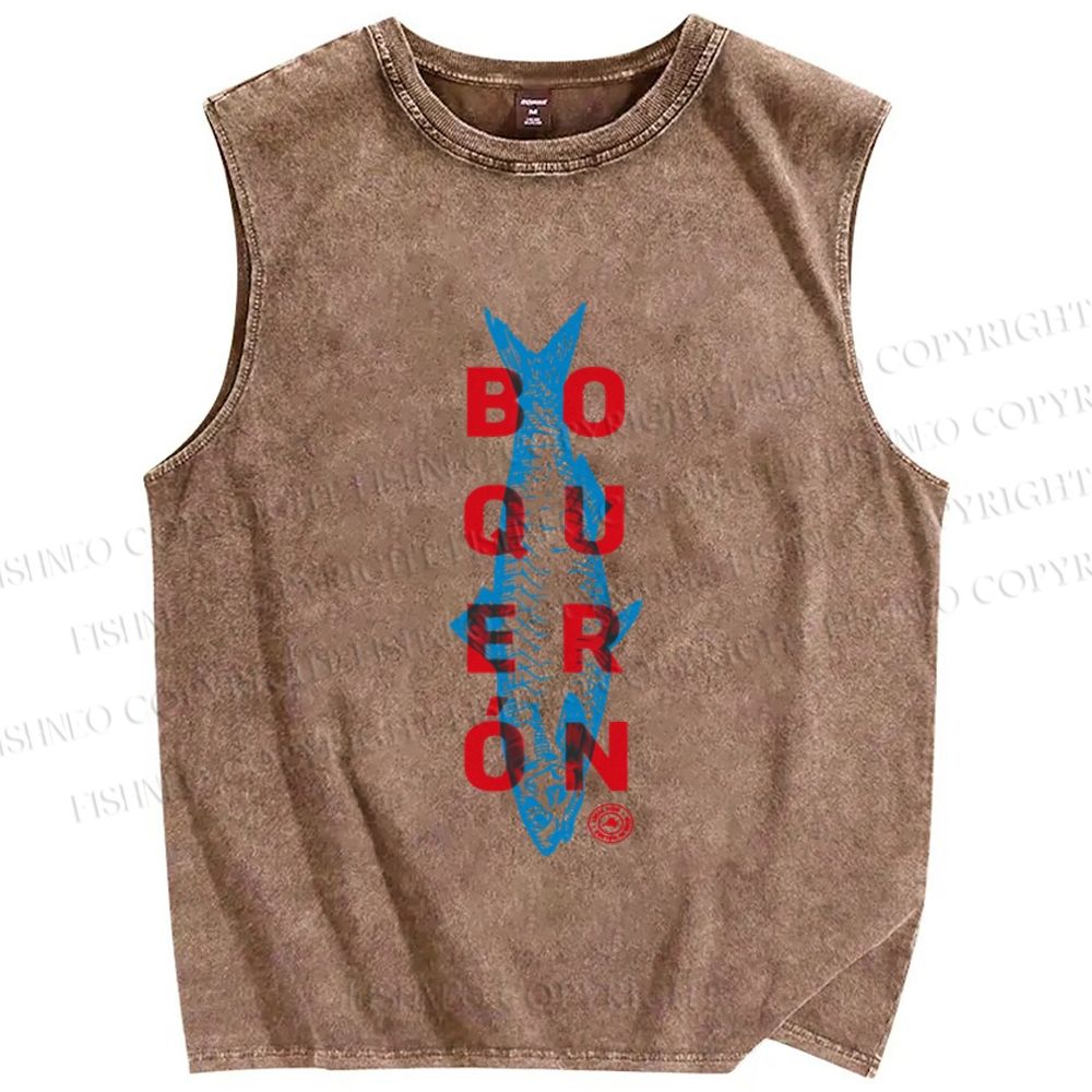 Unisex Sardine Fish Printed Washed Tank Top