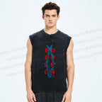 Unisex Sardine Fish Printed Washed Tank Top