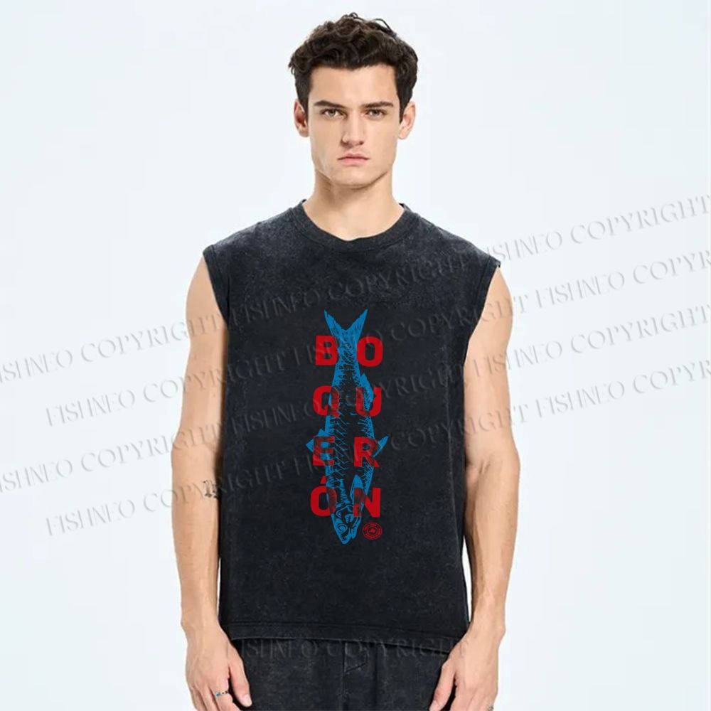 Unisex Sardine Fish Printed Washed Tank Top