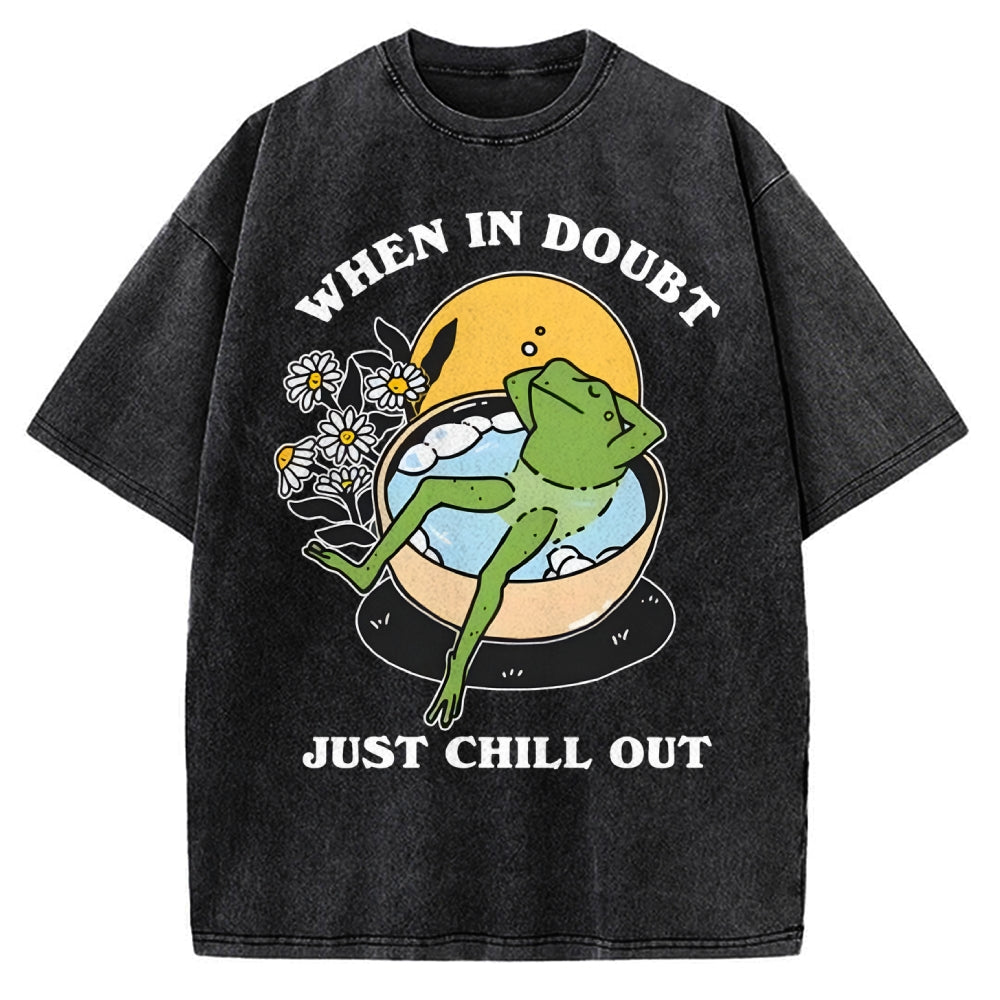 'When In Doubt' Chill Retro Cottagecore Frog Vintage Washed T-shirt