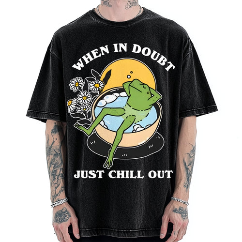'When In Doubt' Chill Retro Cottagecore Frog Vintage Washed T-shirt