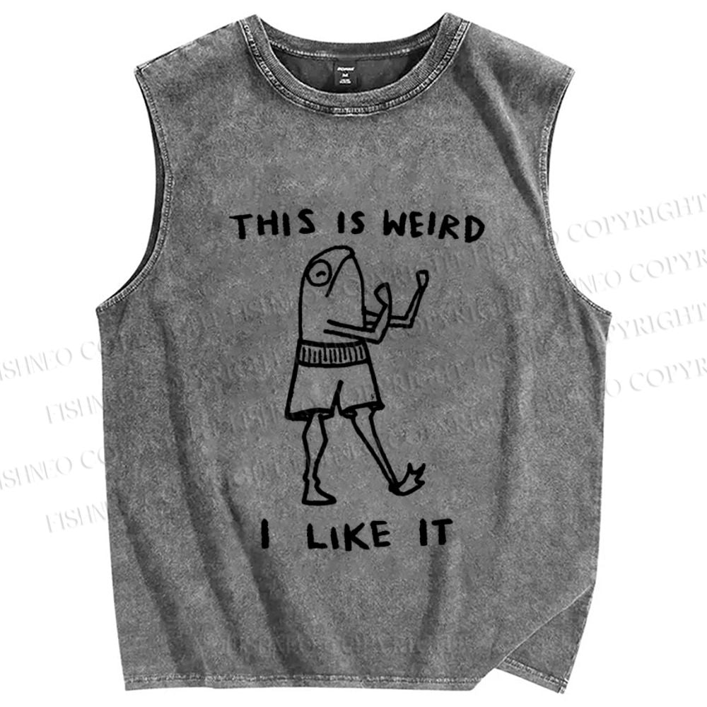 Unisex Silly Frog This Is Weird I Like It Printed Washed Tank Top