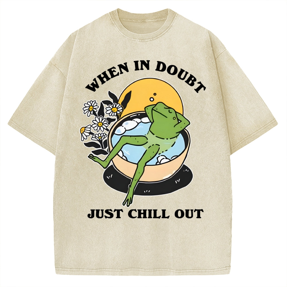 'When In Doubt' Chill Retro Cottagecore Frog Vintage Washed T-shirt