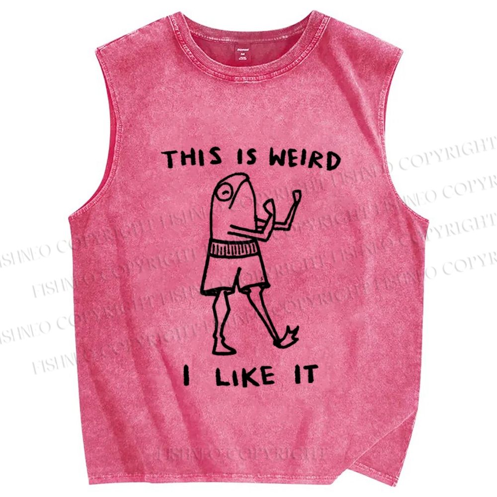 Unisex Silly Frog This Is Weird I Like It Printed Washed Tank Top