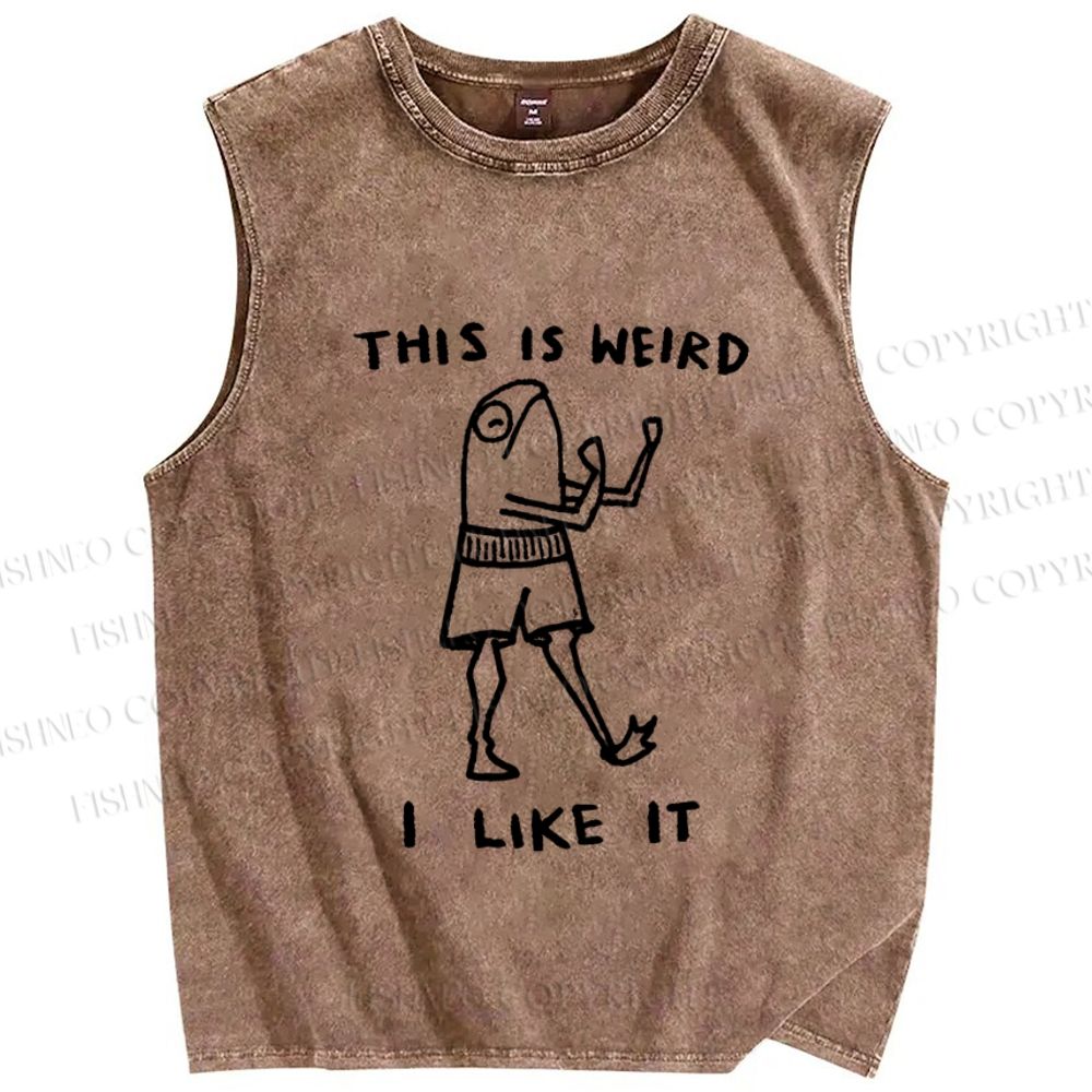 Unisex Silly Frog This Is Weird I Like It Printed Washed Tank Top