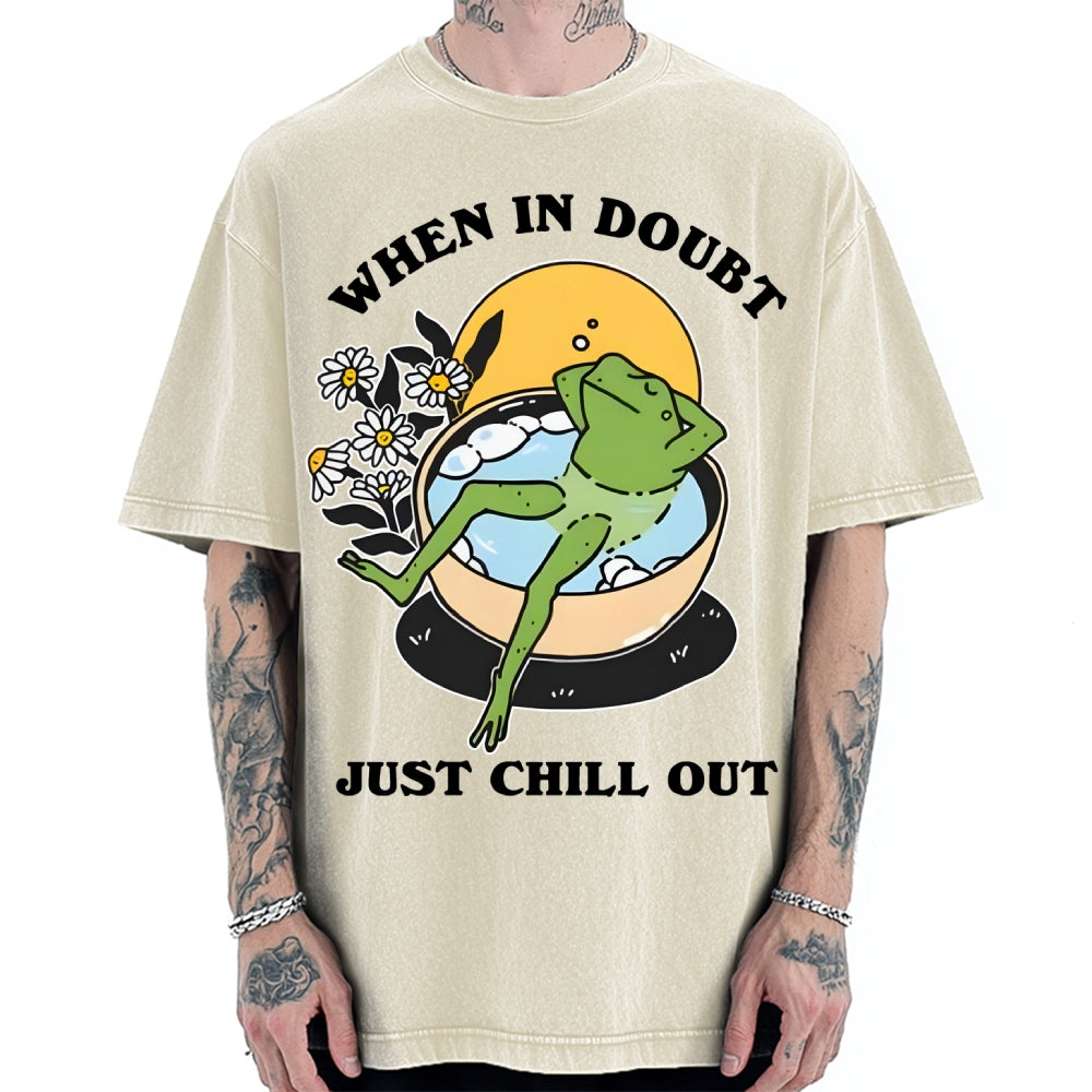 'When In Doubt' Chill Retro Cottagecore Frog Vintage Washed T-shirt
