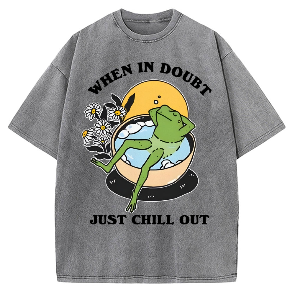'When In Doubt' Chill Retro Cottagecore Frog Vintage Washed T-shirt