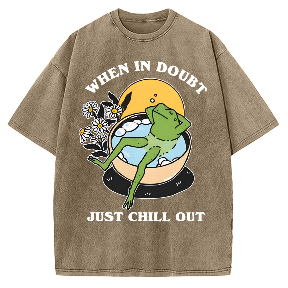 'When In Doubt' Chill Retro Cottagecore Frog Vintage Washed T-shirt