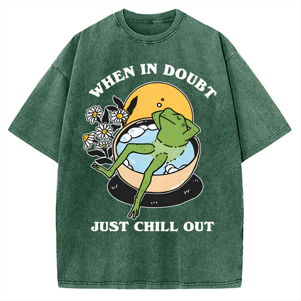 'When In Doubt' Chill Retro Cottagecore Frog Vintage Washed T-shirt