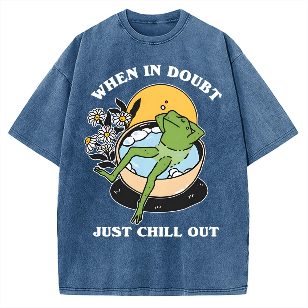 'When In Doubt' Chill Retro Cottagecore Frog Vintage Washed T-shirt