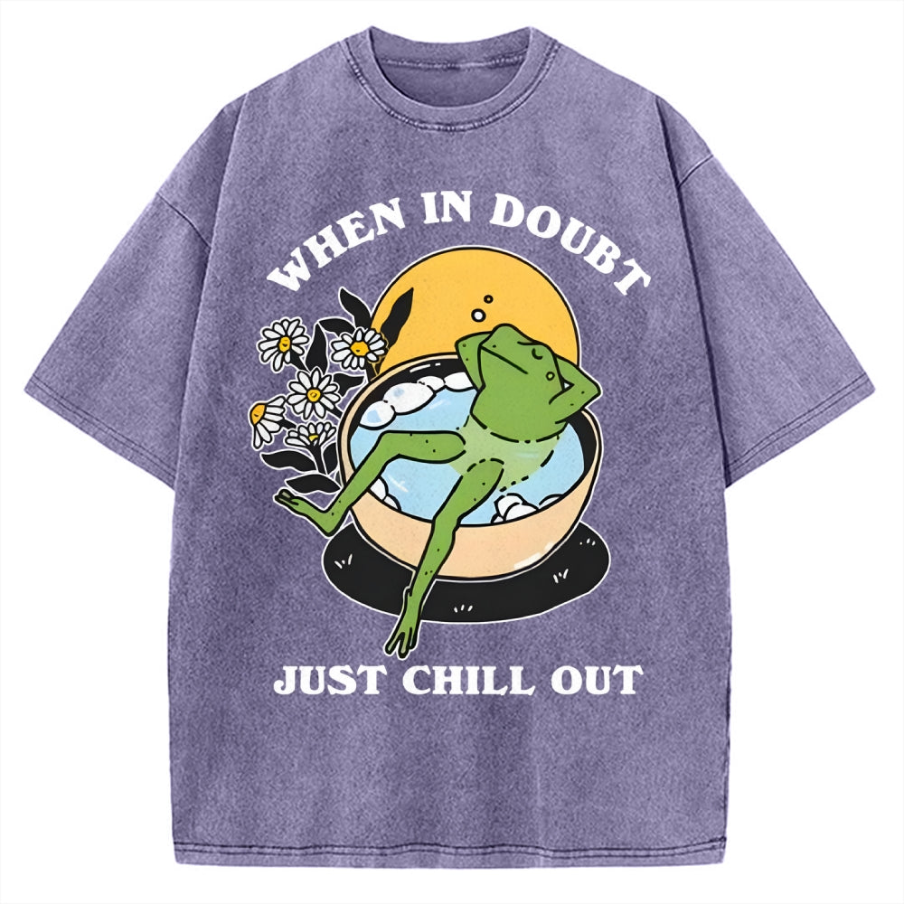 'When In Doubt' Chill Retro Cottagecore Frog Vintage Washed T-shirt