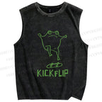 Unisex Skate Frog Kickflip Printed Washed Tank Top