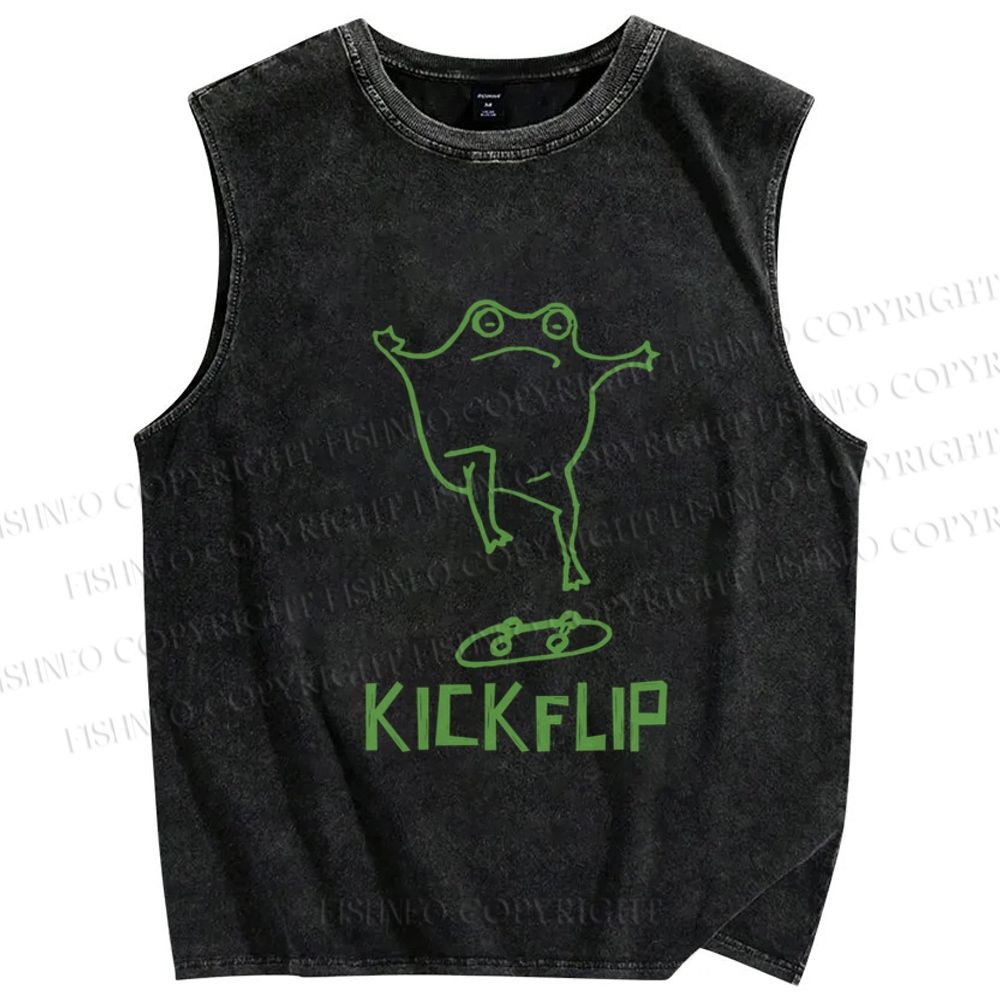 Unisex Skate Frog Kickflip Printed Washed Tank Top