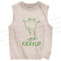 Unisex Skate Frog Kickflip Printed Washed Tank Top