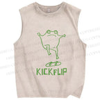 Unisex Skate Frog Kickflip Printed Washed Tank Top