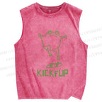Unisex Skate Frog Kickflip Printed Washed Tank Top