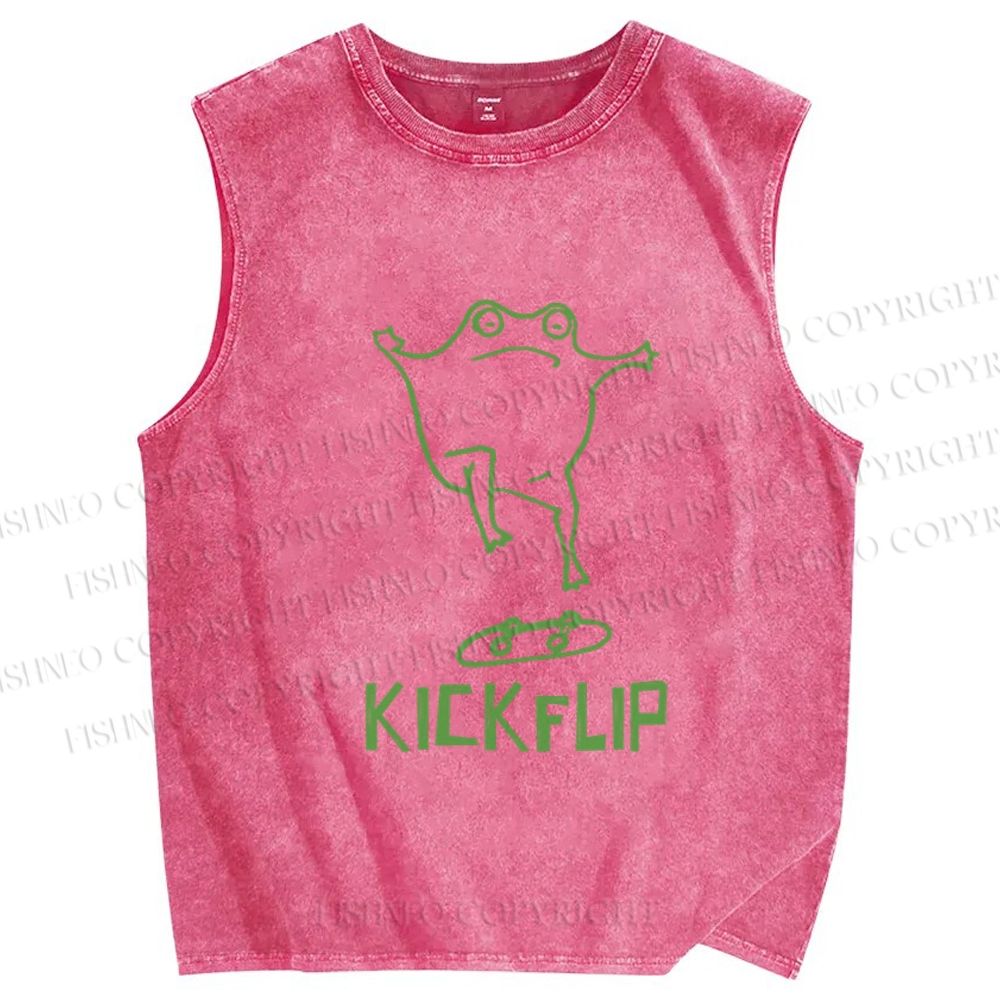Unisex Skate Frog Kickflip Printed Washed Tank Top