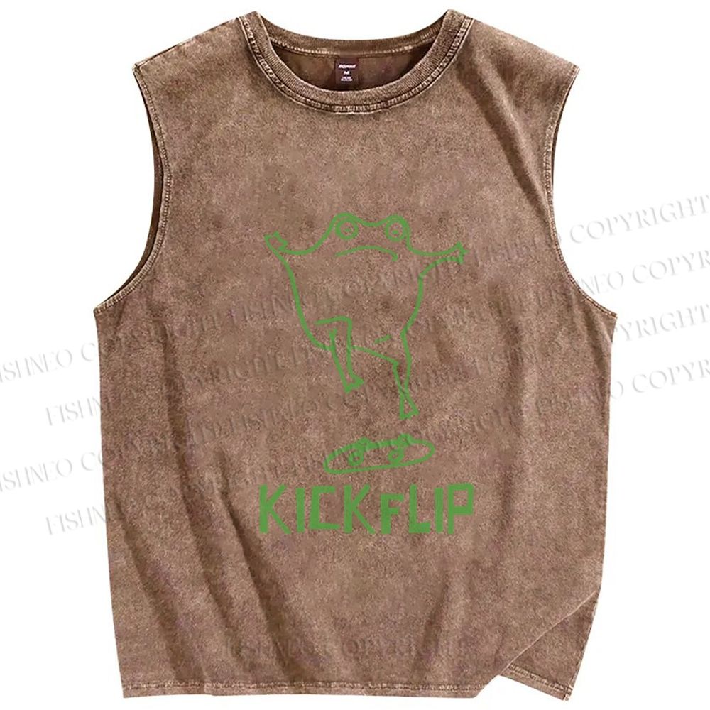 Unisex Skate Frog Kickflip Printed Washed Tank Top