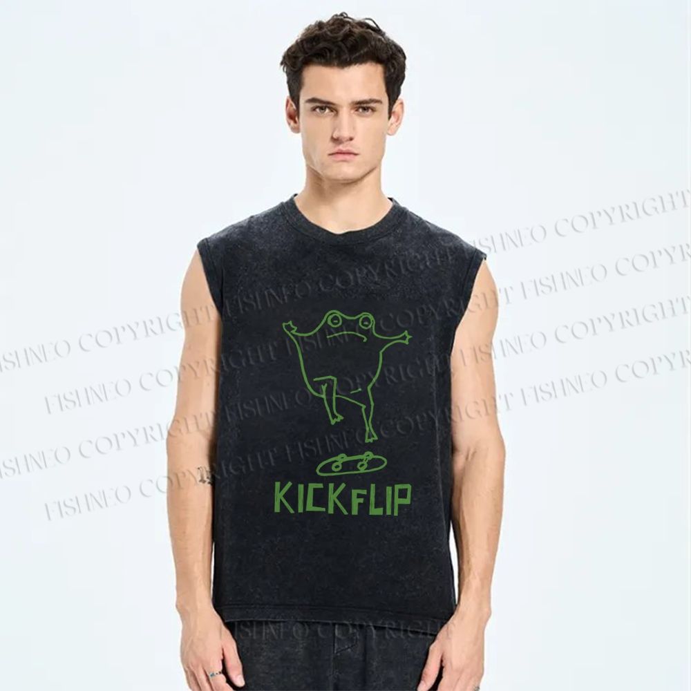 Unisex Skate Frog Kickflip Printed Washed Tank Top