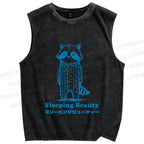 Unisex Sleeping Beauty Raccoon Printed Washed Tank Top