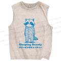 Unisex Sleeping Beauty Raccoon Printed Washed Tank Top