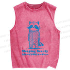 Unisex Sleeping Beauty Raccoon Printed Washed Tank Top