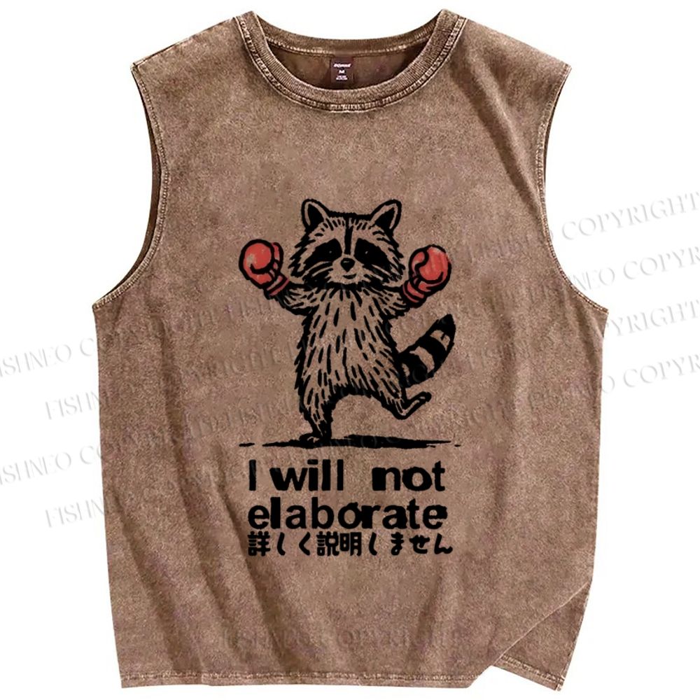 Unisex Raccoon Boxer Will Not Elaborate Printed Washed Tank Top