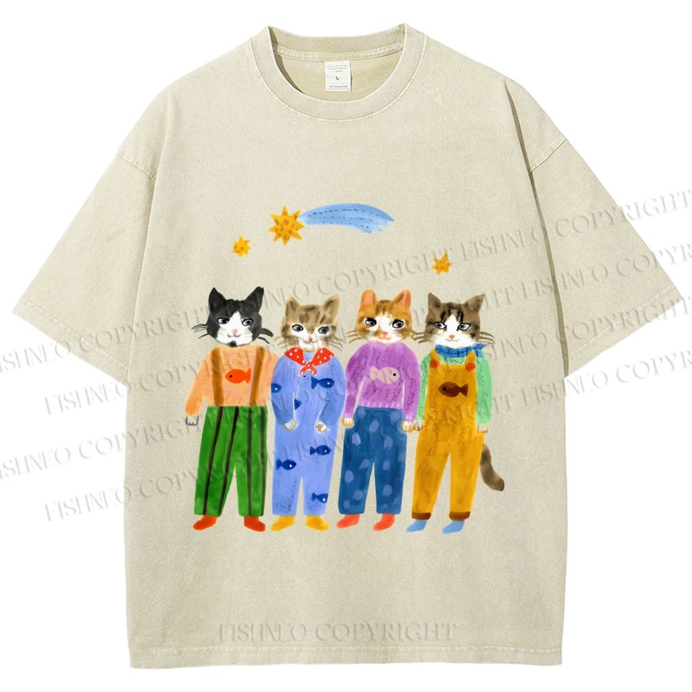 Unisex Cat in Sunny Day Printed Washed Tee