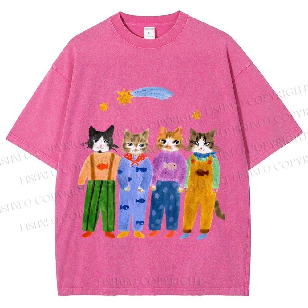 Unisex Cat in Sunny Day Printed Washed Tee
