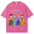 Unisex Cat in Sunny Day Printed Washed Tee