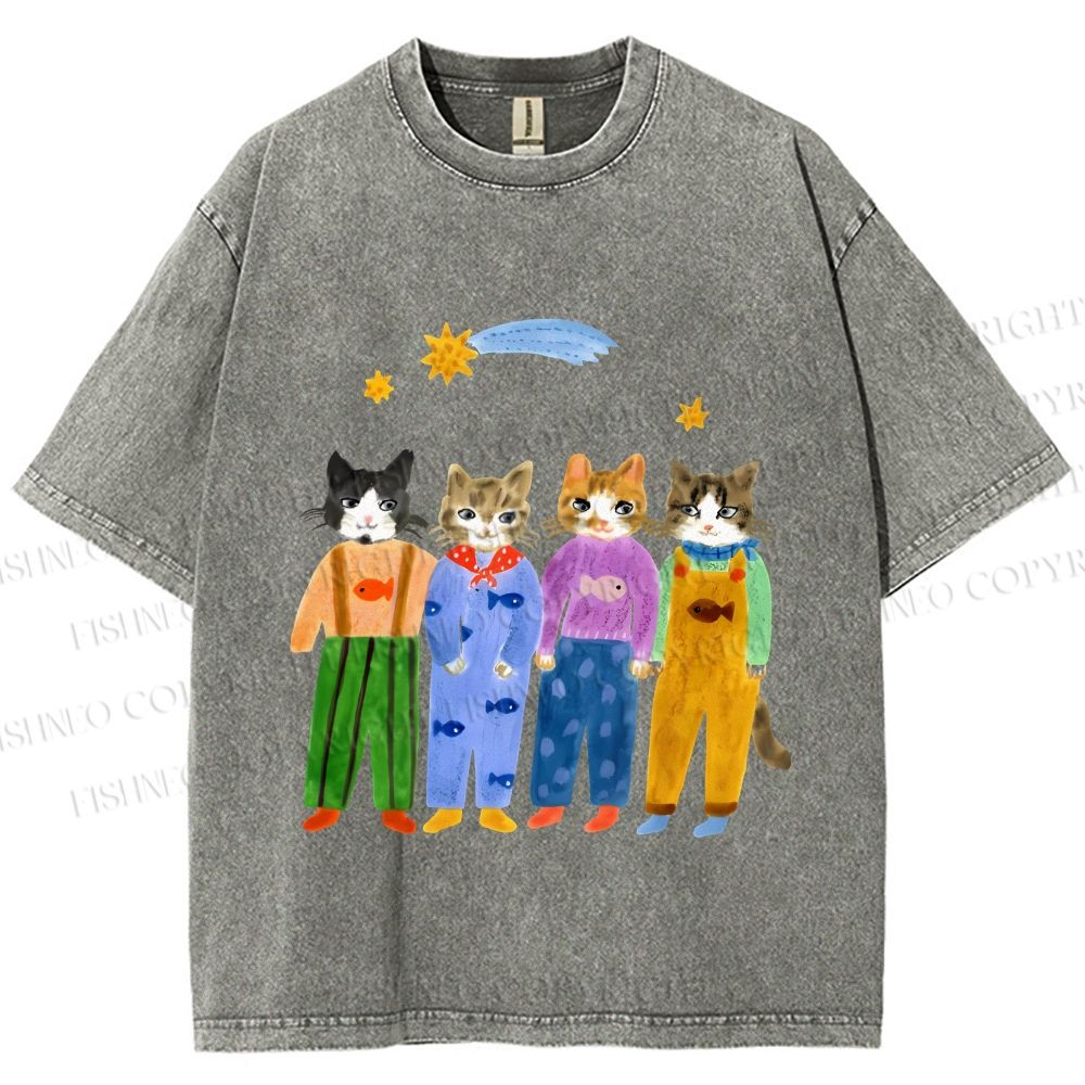 Unisex Cat in Sunny Day Printed Washed Tee