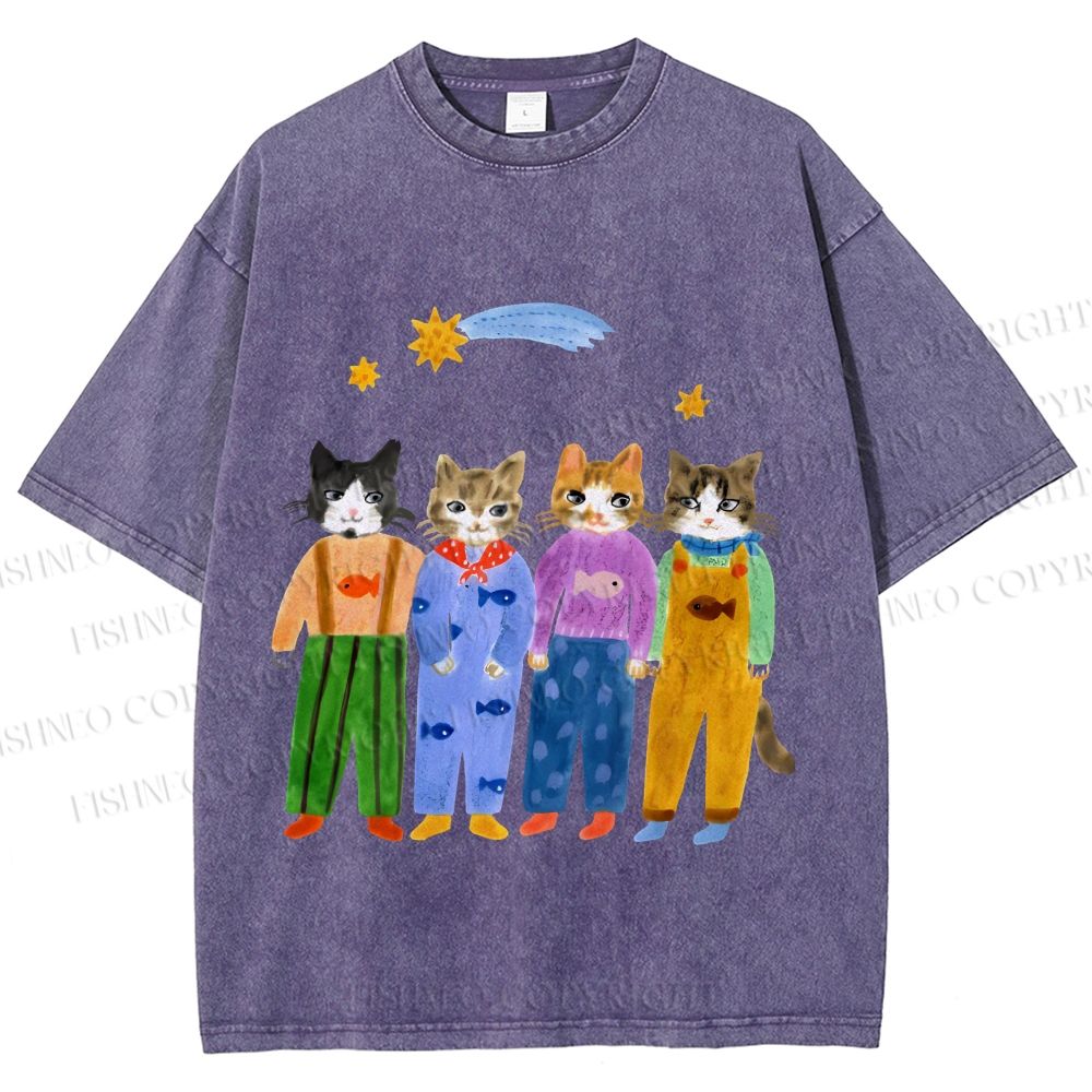 Unisex Cat in Sunny Day Printed Washed Tee