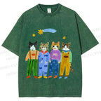 Unisex Cat in Sunny Day Printed Washed Tee