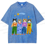 Unisex Cat in Sunny Day Printed Washed Tee