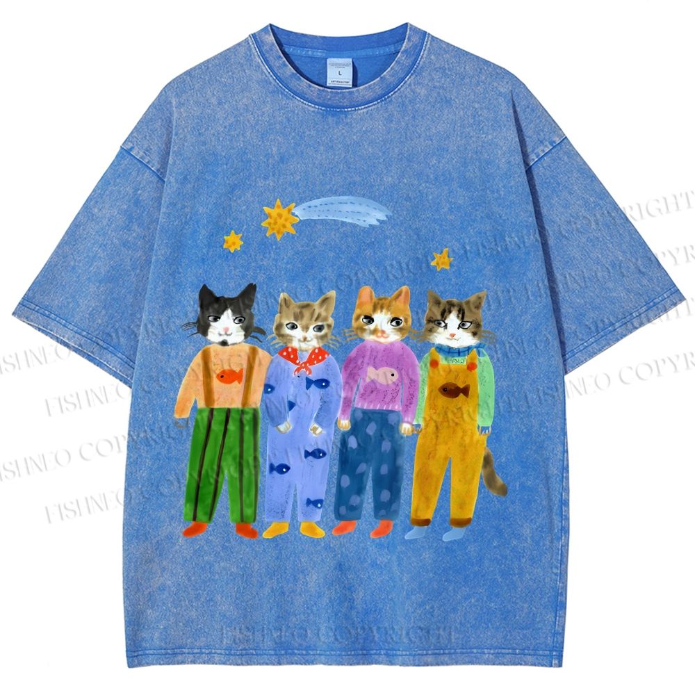 Unisex Cat in Sunny Day Printed Washed Tee