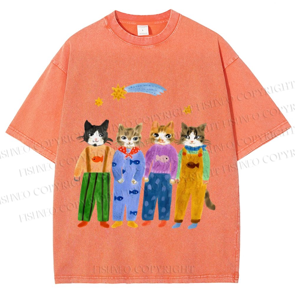 Unisex Cat in Sunny Day Printed Washed Tee