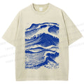 Unisex Vintage Japanese Wave Printed Washed Tee