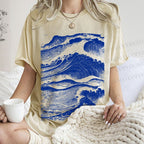 Unisex Vintage Japanese Wave Printed Washed Tee