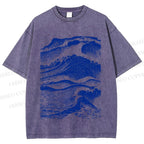 Unisex Vintage Japanese Wave Printed Washed Tee