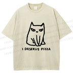Unisex I Deserve Pizza Cat Printed Washed Tee