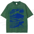 Unisex Vintage Japanese Wave Printed Washed Tee