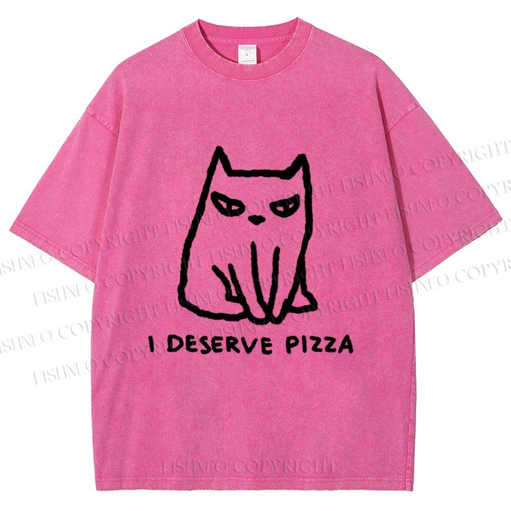 Unisex I Deserve Pizza Cat Printed Washed Tee