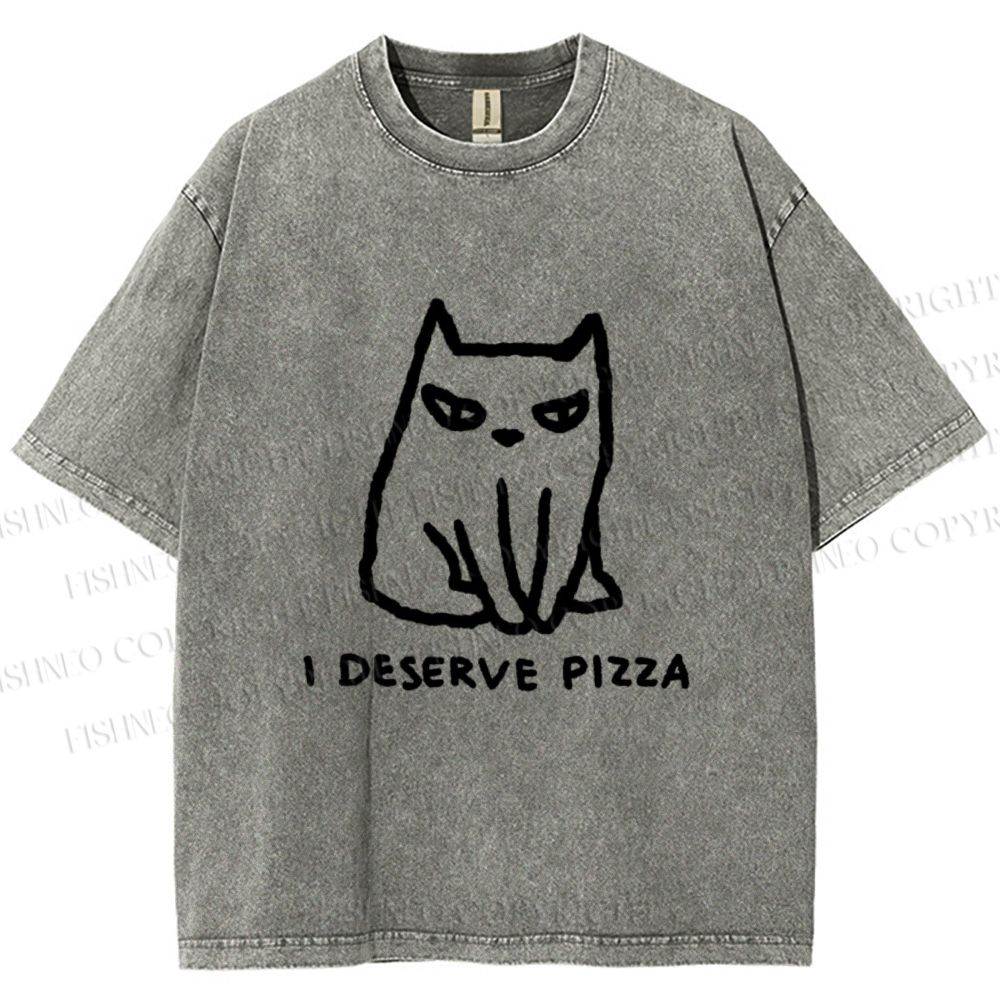 Unisex I Deserve Pizza Cat Printed Washed Tee