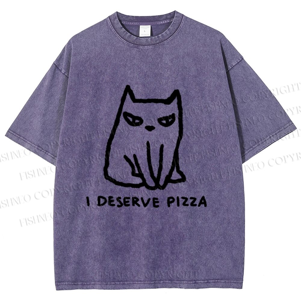 Unisex I Deserve Pizza Cat Printed Washed Tee
