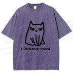 Unisex I Deserve Pizza Cat Printed Washed Tee