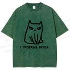 Unisex I Deserve Pizza Cat Printed Washed Tee